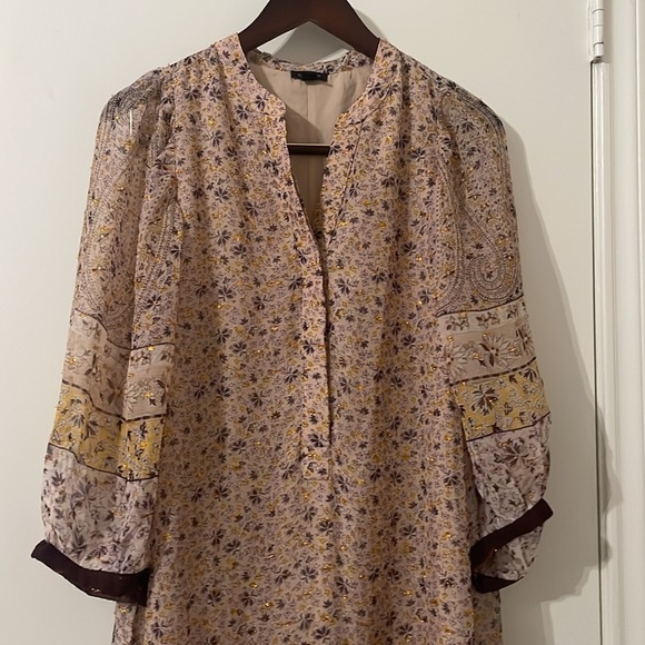 Ann Taylor Tan Cream Smocked Midi Dress - Picture 9 of 14